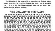 Mehrere Zeilen mit Zahlen statt Buchstaben: Ausschnitt aus der Seite 21 des Heftes "The Beale Papers" mit der verschlüsselten Nachricht über den Ort des Schatzes.