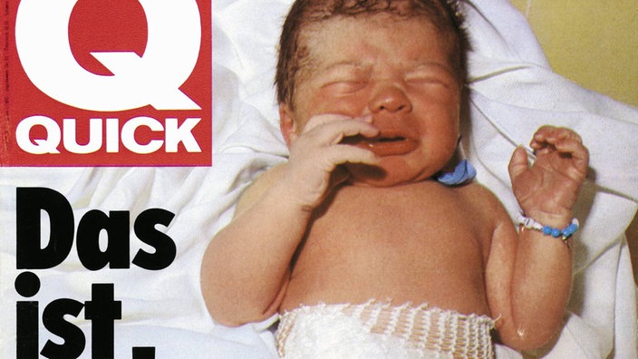 Das Titelbild der Illustrierten 'Quick' vom 22. April 1982 zeigt das erste deutsche Retortenbaby der Erlanger Frauenklinik, Oliver W. | Bildquelle: ddp, Universität Erlangen Das Titelbild der Illustrierten 'Quick' vom 22. April 1982 zeigt das erste deutsche Retortenbaby der Erlanger Frauenklinik, Oliver W.