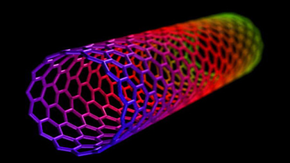Bunt gefärbte 3-D-Darstellung einer Nanokohlenstoffröhre.