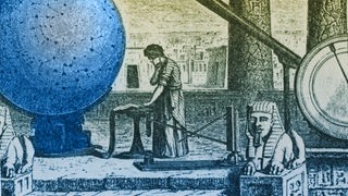Der Astronom Ptolemäus steht in seinem Observatorium