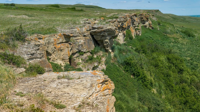 Eine steile Felskante, die die Blackfoot schon seit Jahrtausenden für die Büffeljagd nutzen | Bildquelle: picture alliance / All Canada Photos Eine steile Felskante, die die Blackfoot schon seit Jahrtausenden für die Büffeljagd nutzen