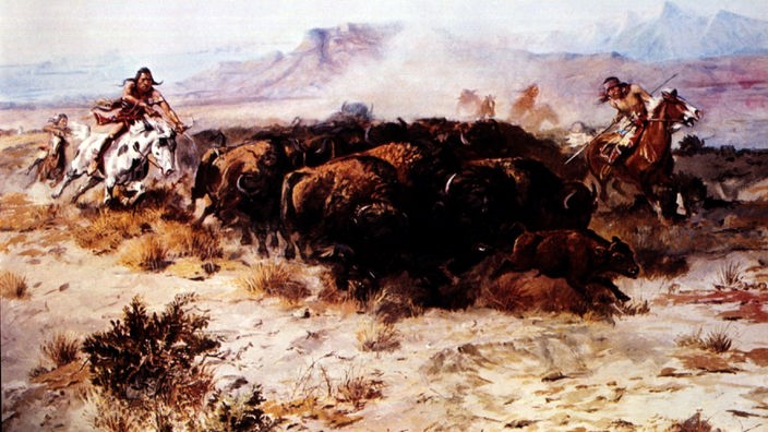 "Buffalo Hunt No.26", Gemälde, von Charles Marion Russell, 1899, Amon Carter Museum, Fort Worth.