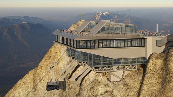 Seilbahn kurz vor dem Gipfel | Bildquelle: dpa/Hasenauer Architekten/Bayerische Zugspitzbahn Seilbahn kurz vor dem Gipfel