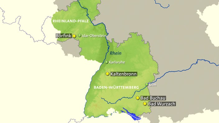Grafik: Karte in der die größeren Moore Südwestdeutschlands eingetragen sind.