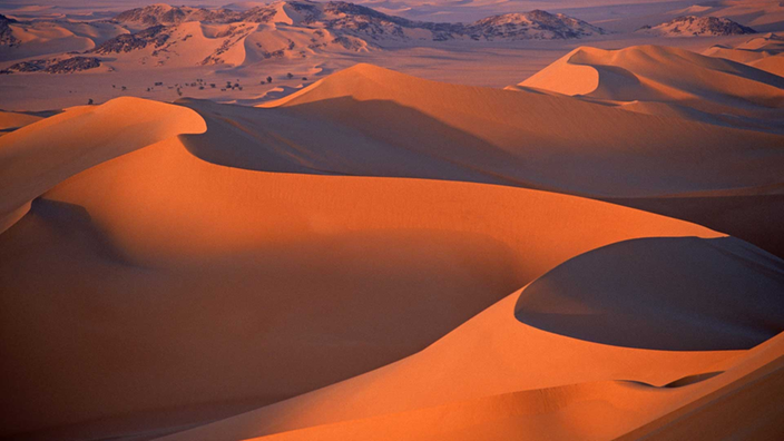 Blick über Sanddünen in der Sahara.