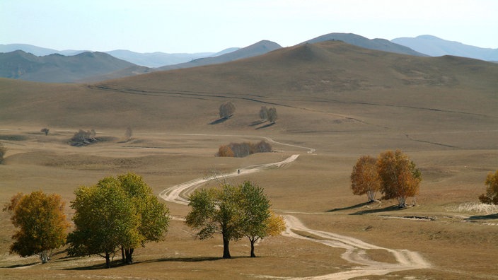 Karge Landschaft in der Steppe Bashang in der Inneren Mongolei | Bildquelle: dpa Karge Landschaft in der Steppe Bashang in der Inneren Mongolei