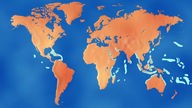 Die Grafik zeigt eine Weltkarte, auf der Regionen mit großen Korallenriffen markiert sind. Es fällt auf, dass sich die meisten Korallenriffe in der Region um den Äquator gebildet haben. Besonders große Vorkommen sind im Golf von Mexiko, in der Nähe des Roten Meeres, an der Ostküste Indiens, an den Küstenstreifen Südostasiens, an der nördlichen australischen Küste und im Pazifik verzeichnet.
