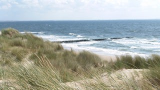 Strand und Dünen in Zeeland. Im Hintergrund ist die stürmische Nordsee zu sehen.