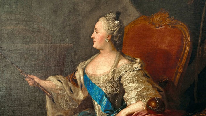 Katharina II., Zarin von Russland auf einem Gemälde von Fjodor S. Rokotow (1770).