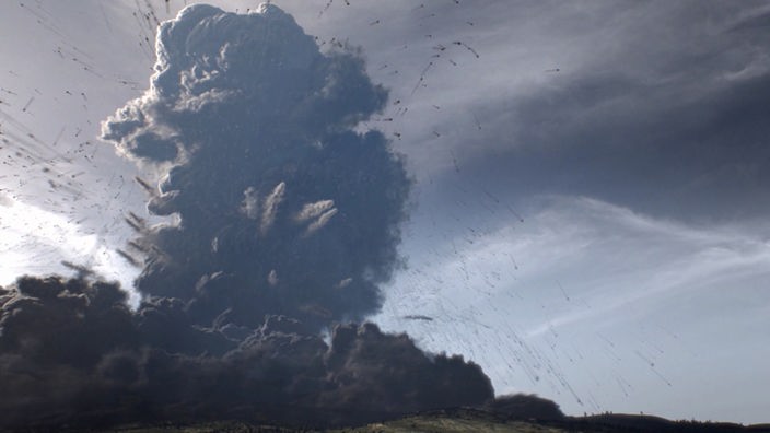 Animation: Vulkanausbruch mit riesiger Aschesäule.