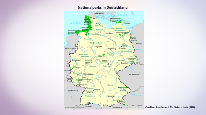 Kartenansicht: Nationalparks in Deutschland.