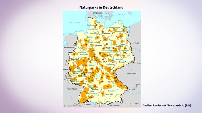 Kartenansicht: Naturparks in Deutschland.