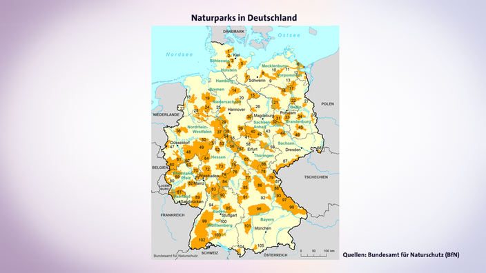 Kartenansicht: Naturparks in Deutschland. | Bildquelle: Bundesamt für Naturschutz (BfN) Kartenansicht: Naturparks in Deutschland.
