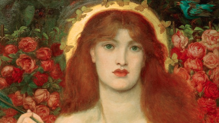 Gemälde der römischen Göttin Venus mit Rosen im Hintergrund