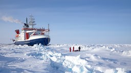 Die Polarstern, festgefroren im Eis der Arktis.