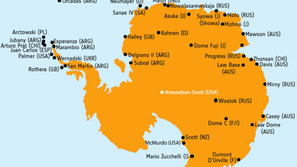 Karte: Die Forschungsstationen in der Antarktis.