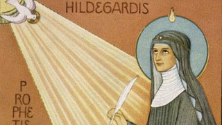 Hildegard von Bingen (1098-1179) in einer Bildpostkarte
