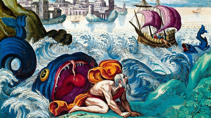 Kupferstich um 1625: "Jona und der Wal"