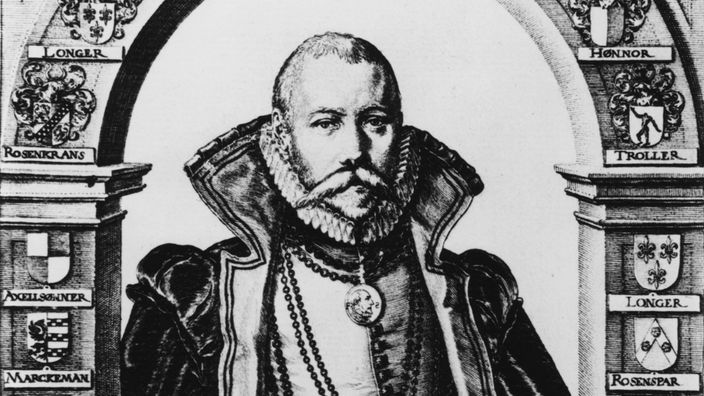 Tycho Brahe auf einem zeitgenössischen Stich