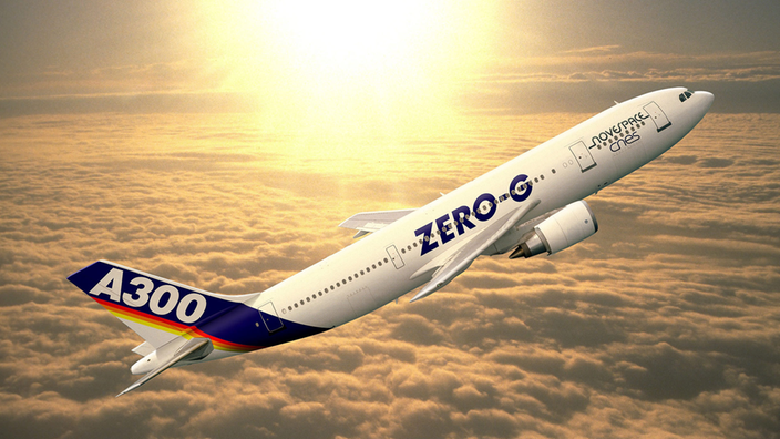 Die Fotomontage von Novespace zeigt den Airbus A300-"Zero-G" im Steilflug