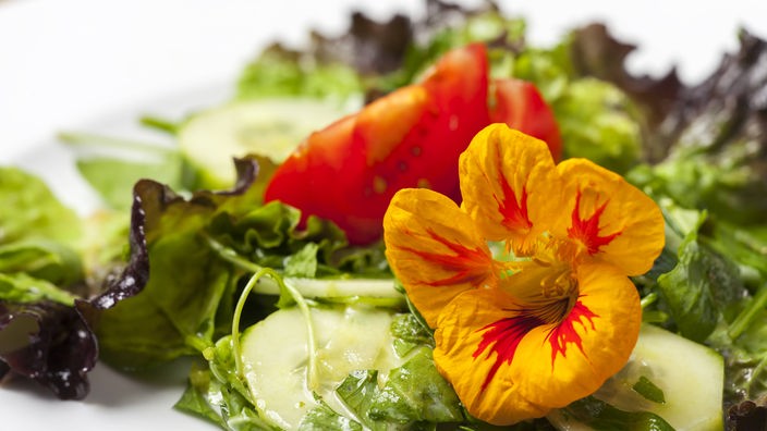 Mit Blüten garnierter Salat