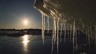 tauende Eiszapfen im Sonnenlicht