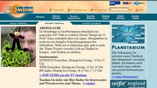 Screenshot der ersten Planet-Wissen-Seite 2002