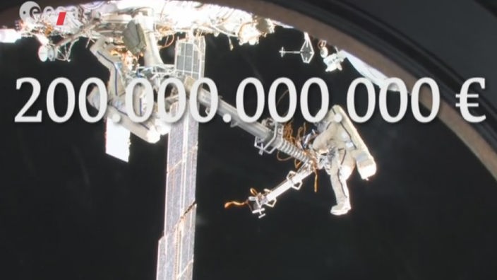 Ein Astronaut im Weltall, darüber ist die Zahl 200.000.000.000 Euro eingeblendet