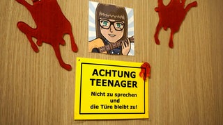 Schild an der Zimmertür eines 16-jährigen Mädchens mit der Aufschrift: "Achtung Teenager. Nicht zu sprechen und die Türe bleibt zu!"