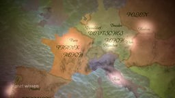 Eine alte Karte Mitteleuropas, auf der Frankreich, Deutschland und Polen beschriftet sind.