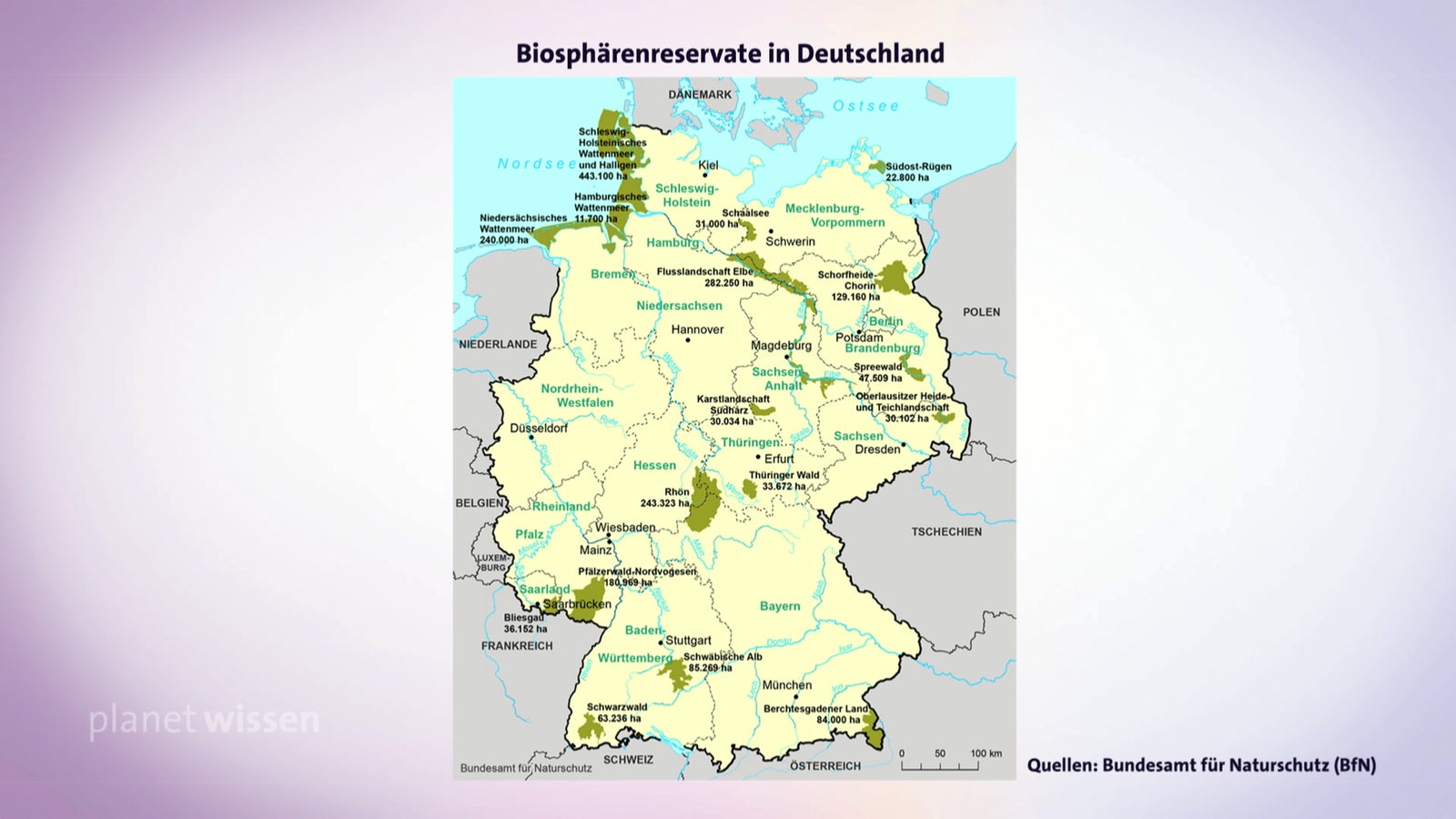 Karte der Biosphärenreservate in Deutschland.