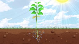 Zeichnung: Eine Pflanze wurzelt in der Erde und die Sonne scheint auf sie.