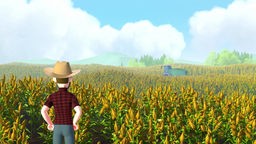 Grafik: Landwirt vor einem Maisfeld.
