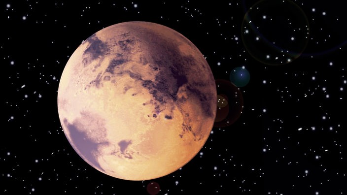 Die Computergrafik zeigt den Planeten Mars im Weltraum.
