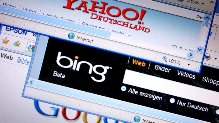 Eingabemasken der Suchmaschinen Yahoo, Bing und Google. | Bildquelle: dpa Eingabemasken der Suchmaschinen Yahoo, Bing und Google.