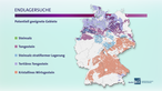 Deutschlandkarte mit den potentiell geeigneten Gebiete für eine Endlagersuche.