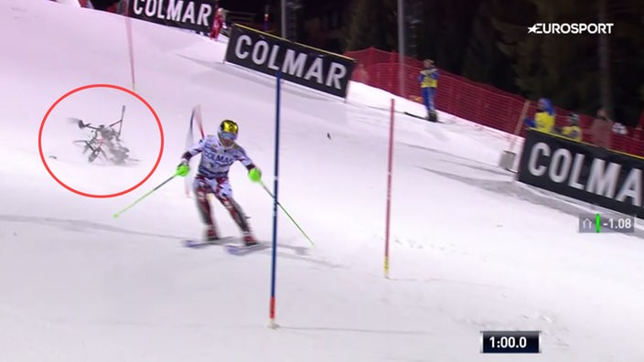 Drohne stürzt auf der Skirennbahn knapp hinter Skifahrer Marcel Hirscher ab