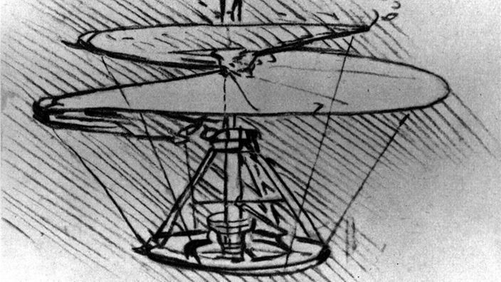 Zeichnung der Hubschraube von Leonardo da Vinci