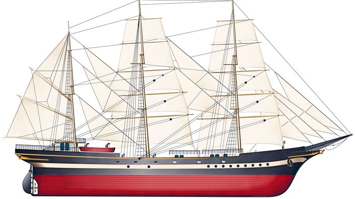 Computergrafik eines Dreimaster-Segelschiffes