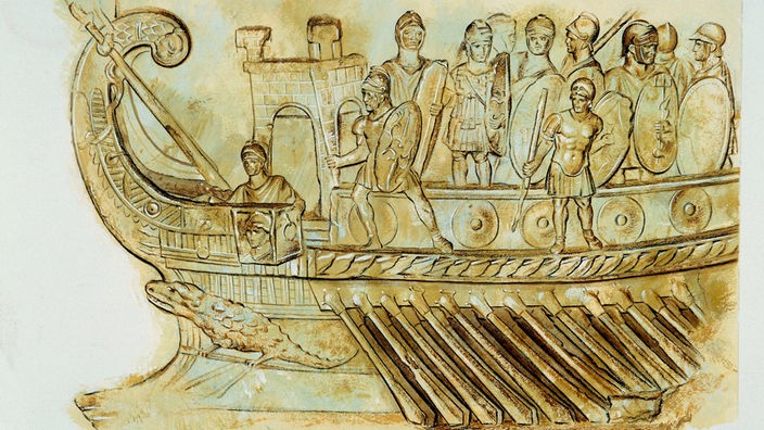 Aquarell einer römischen Kriegsgaleere