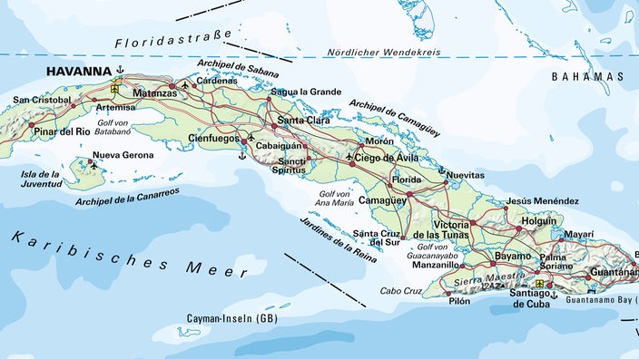 Landkarte der Karibik mit der Insel Kuba