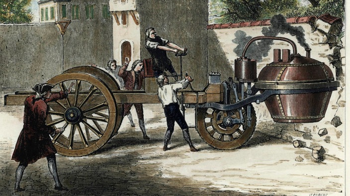 Dampfwagen von Cugnot 1769 | Bildquelle: picture alliance / akg-images Dampfwagen von Cugnot 1769