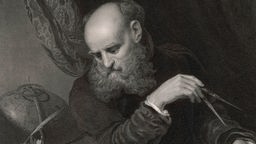 Schwarzweiß-Stich von Galielo Galilei.