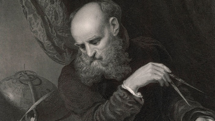 Schwarzweiß-Stich von Galileo Galilei | Bildquelle: WDR/Interfoto/Mary Evans Schwarzweiß-Stich von Galileo Galilei