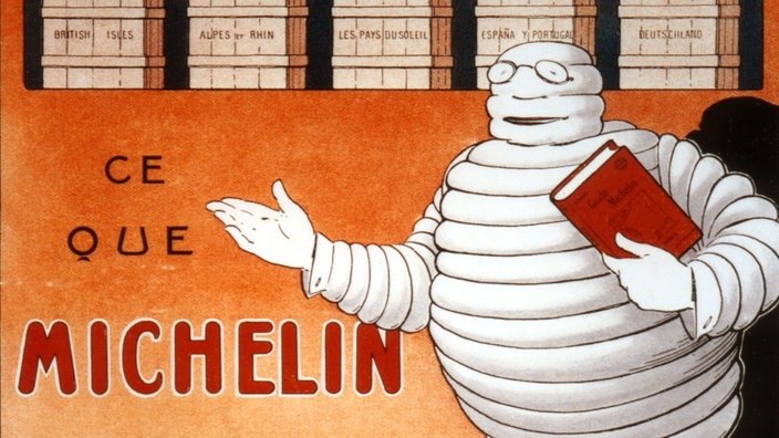 Historische Werbung für Reifenhersteller Michelin | Bildquelle: WDR/dpa Historische Werbung für Reifenhersteller Michelin