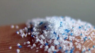 Mikroplastik: weiße und blaue Plastikteilchen