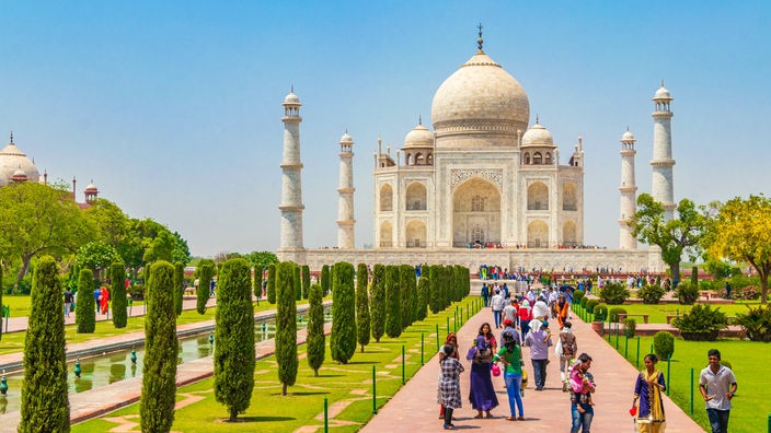 Außenaufnahme des Taj Mahal in Indien