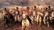 Gemälde: Soldaten reiten auf Pferden.